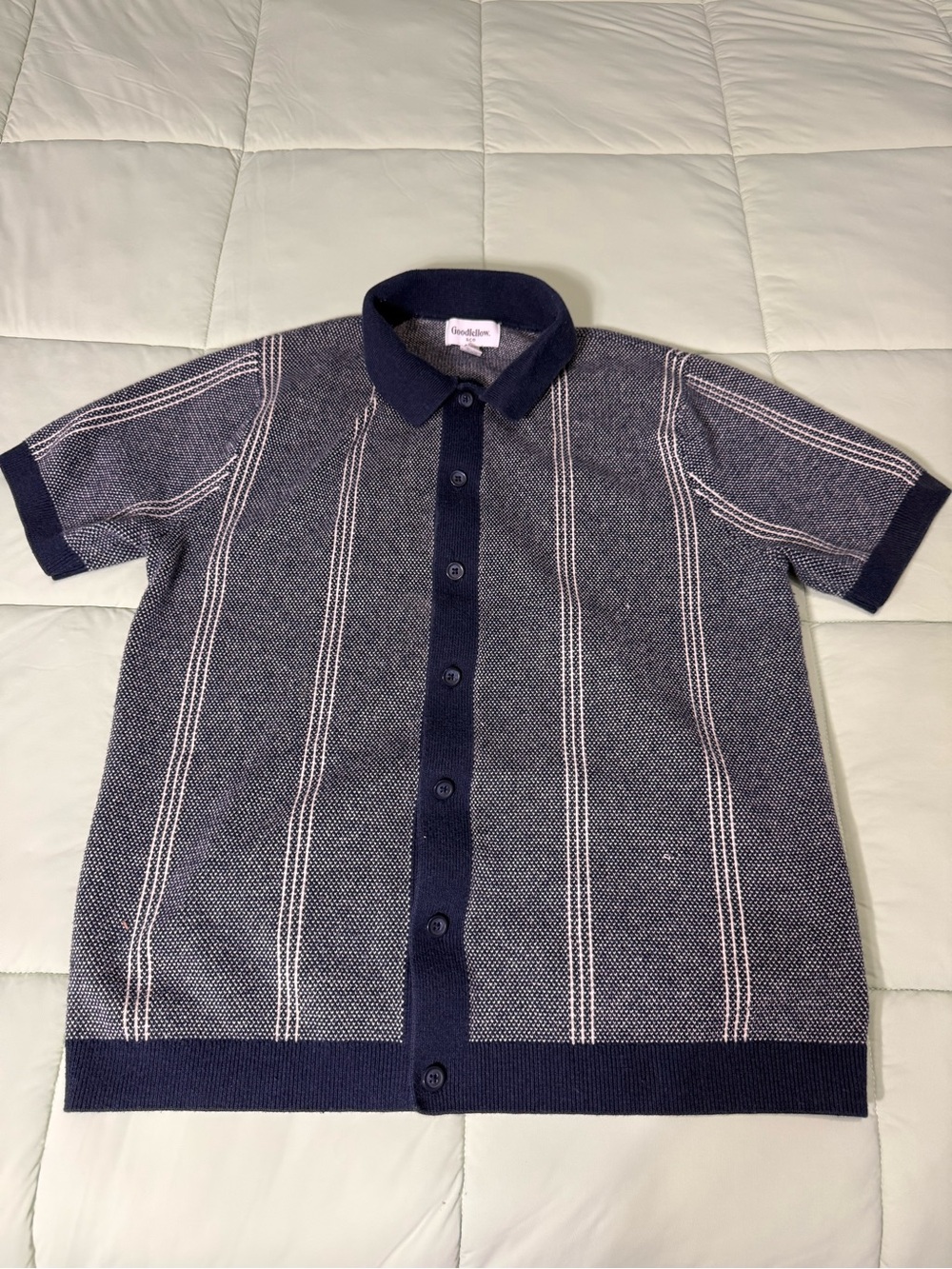 Goodfellow & Co Navy Short-Sleeve Knit Polo with Cream Stripe